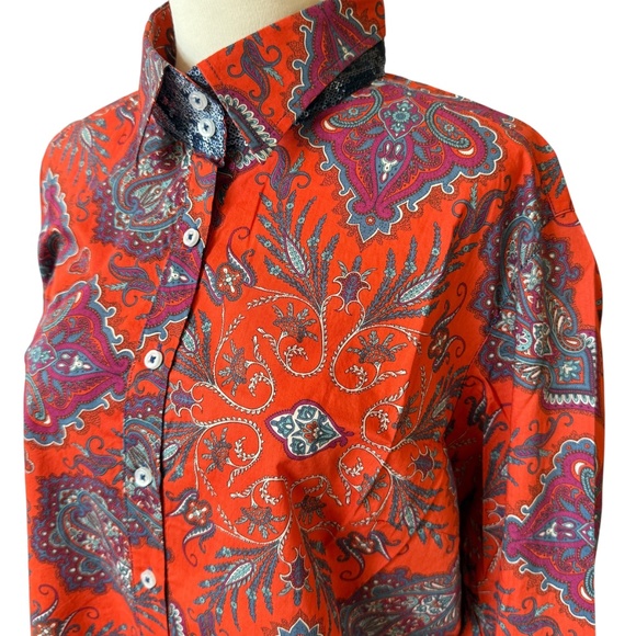 GEORG ROTH SHIRT BUTTON UP BREATHABLE COTTON PAISLEY SEQUINS BOHO CHIC LUXE XL - Picture 5 of 12